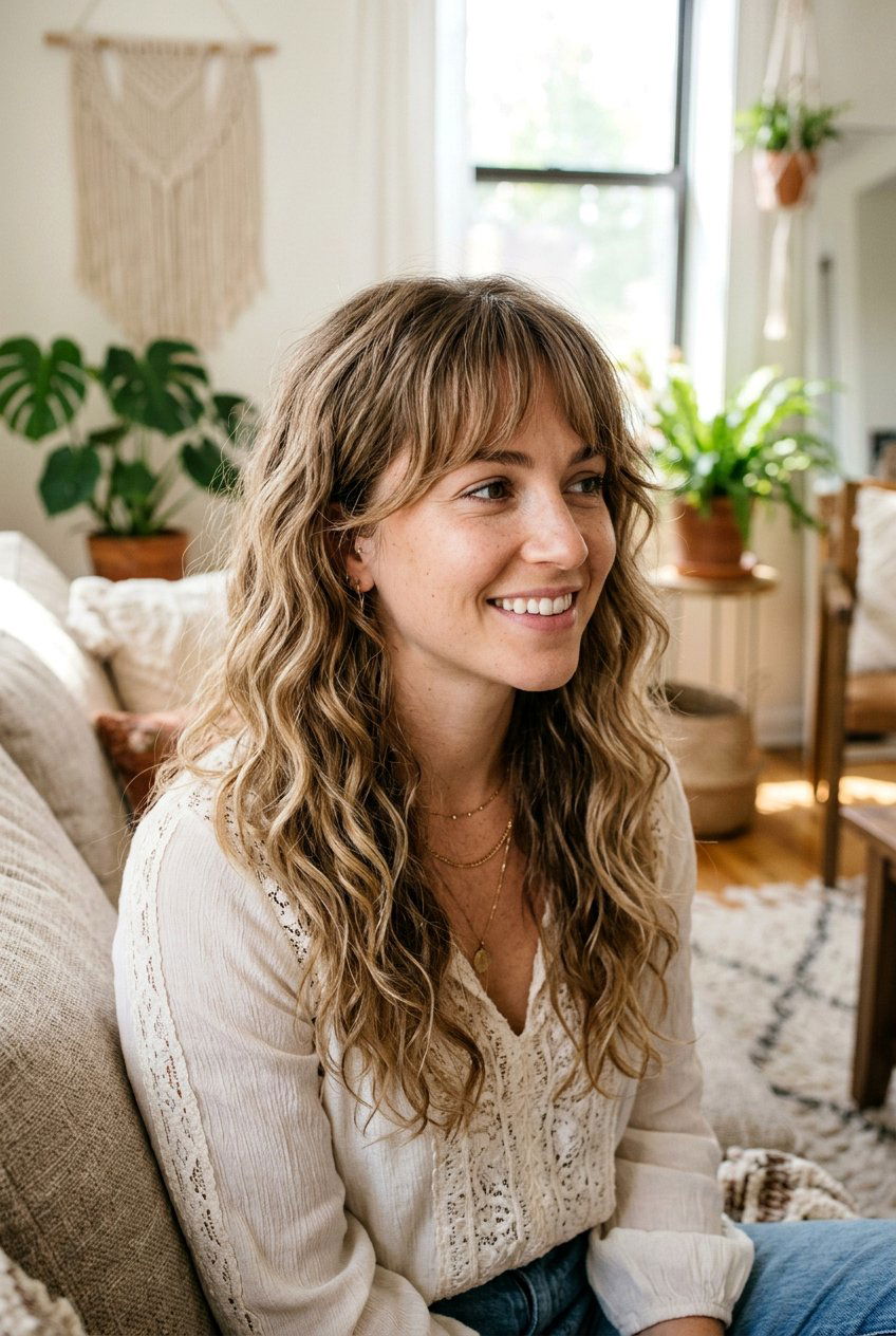 Bottleneck bangs for wavy hair - 20 bottleneck bangs haircut - 20 bottleneck bangs haircut