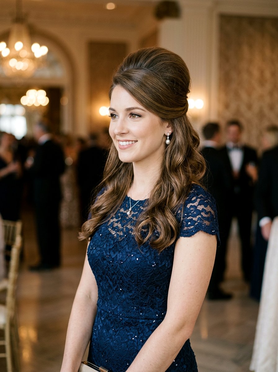 Bouffant Half Up Half Down Hairstyle - 20 hairstyle to create volume at crown - 20 hairstyle to create volume at crown