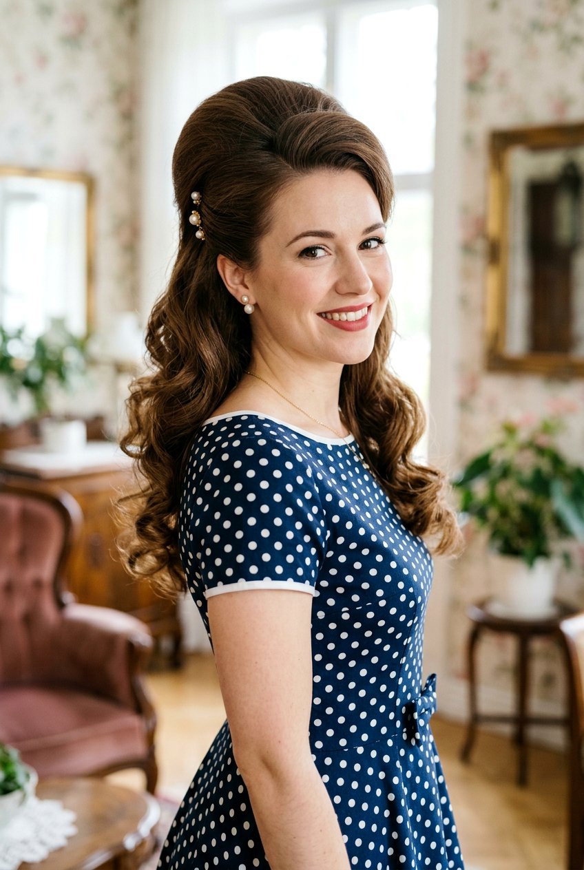 Bouffant Half Updo - 20 bouncy hairstyle for holiday party - 20 bouncy hairstyle for holiday party