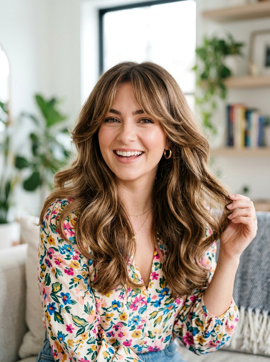 Bouncy Blowout With Curtain Bangs - 20 party hairstyle with bouncy blowout - 20 party hairstyle with bouncy blowout