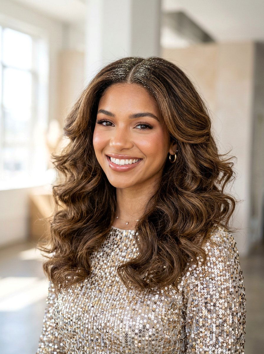 Bouncy Blowout With Sparkle Roots - 20 party hairstyle with bouncy blowout - 20 party hairstyle with bouncy blowout