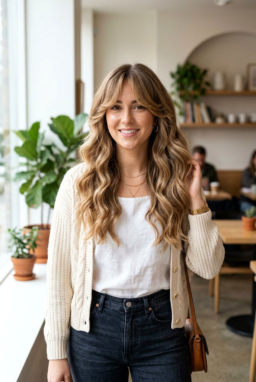 Bouncy Curtain Bangs With Long Waves - 20 bouncy hairstyle for wedding guest - 20 bouncy hairstyle for wedding guest