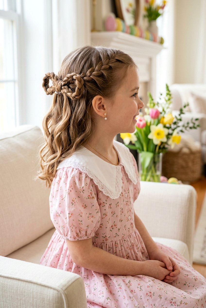 Bow Braid Tieback For Little Girls - 20 easter hairstyles for little girls with bows - 20 easter hairstyles for little girls with bows