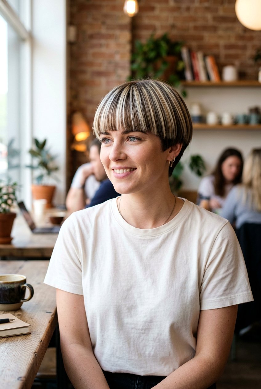 Bowl Cut With Blonde Highlights For Women - 20 bowl cut haircut for women - 20 bowl cut haircut for women