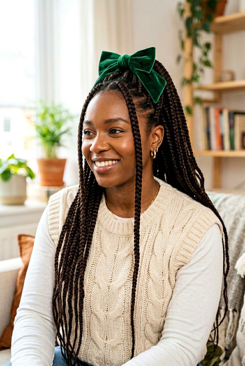 Box Braid Half Up - 20 light academia braid hairstyle - 20 light academia braid hairstyle