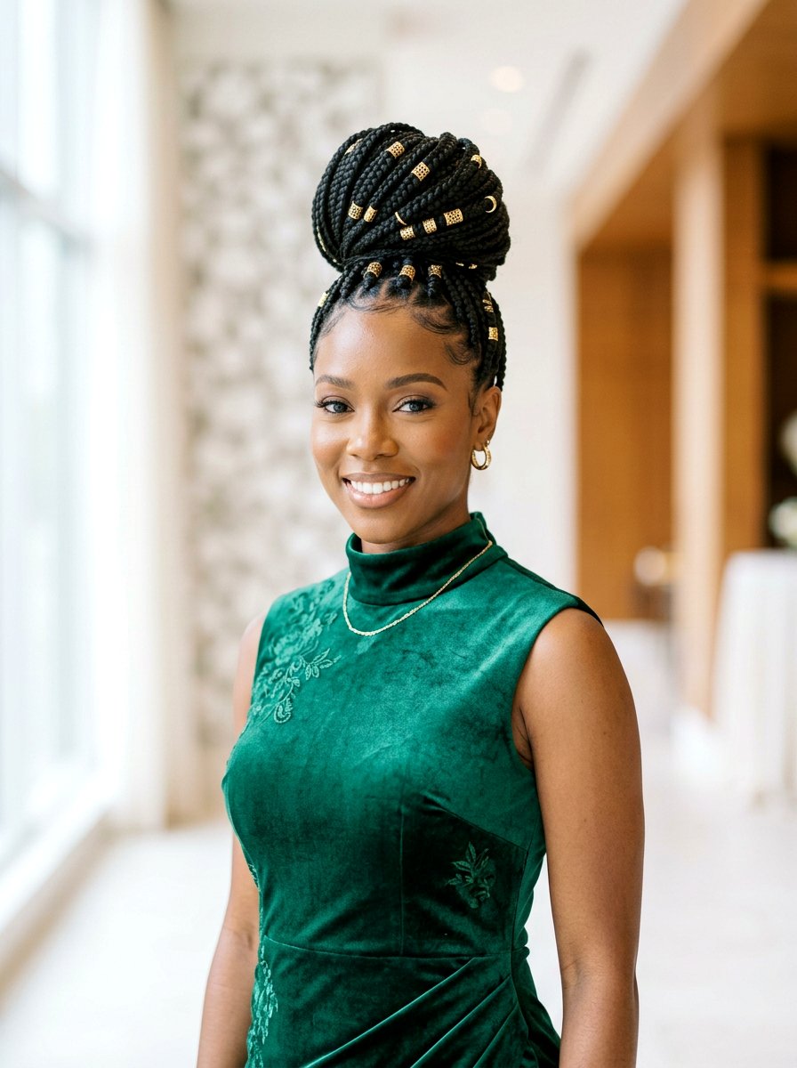 Box Braid High Bun - 20 prom hairstyles for braids - 20 prom hairstyles for braids