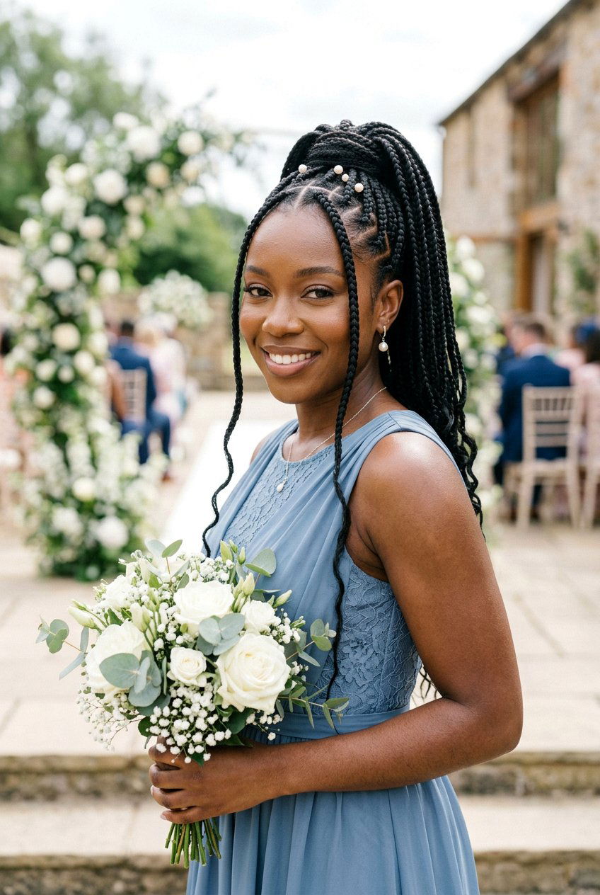 Box Braid Ponytail with Face Framing Pieces - 20 bridesmaid braid ponytail for black women - 20 bridesmaid braid ponytail for black women