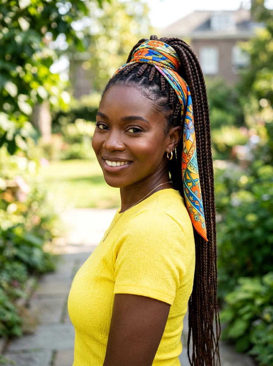 Box Braid Scarf Wrap - 20 scarf braid hairstyle for women - 20 scarf braid hairstyle for women