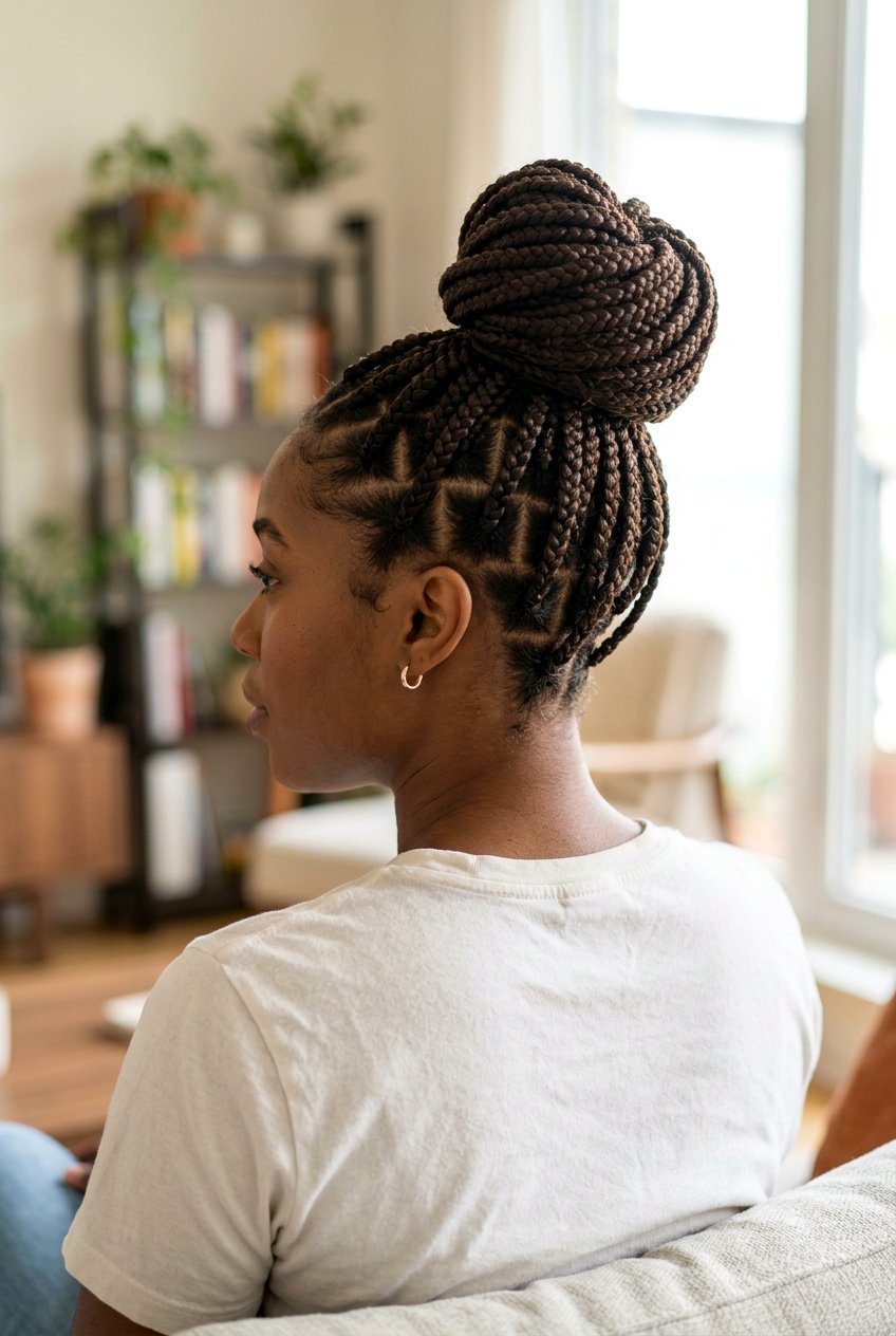 Box Braided Bun - 20 braided bun for black women - 20 braided bun for black women
