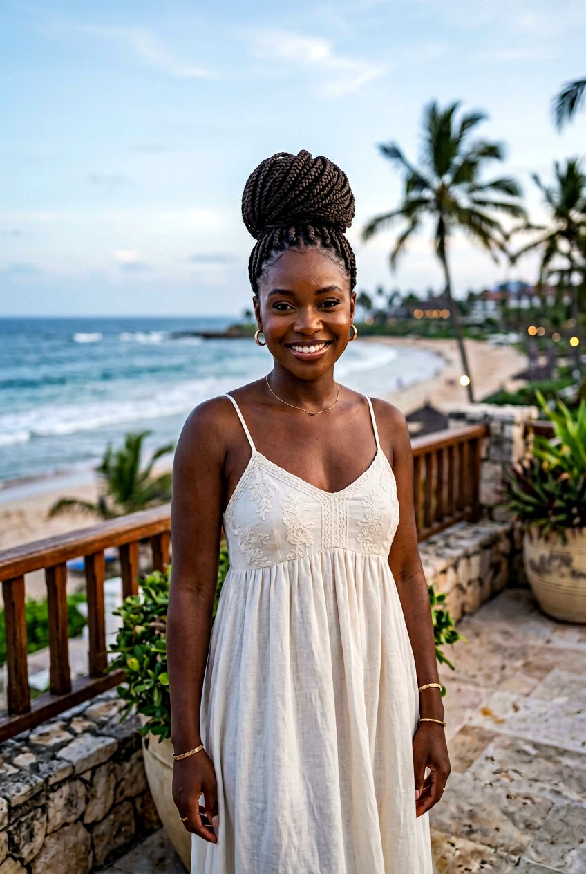 Box Braids Bun - 20 beach hairstyle for black women braids - 20 beach hairstyle for black women braids