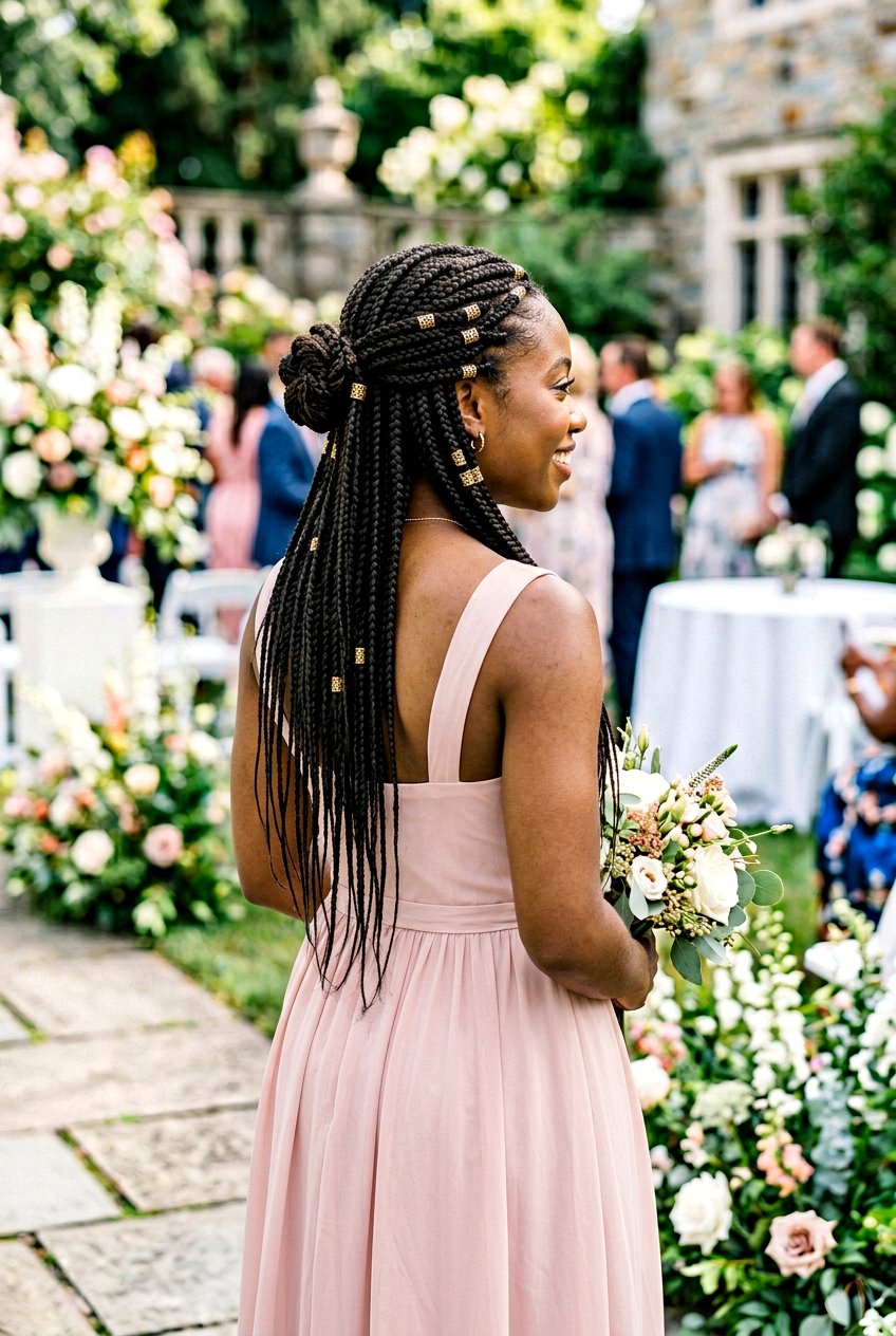 Box Braids Half Up for Bridesmaids - 20 bridesmaid hairstyles with braids - 20 bridesmaid hairstyles with braids