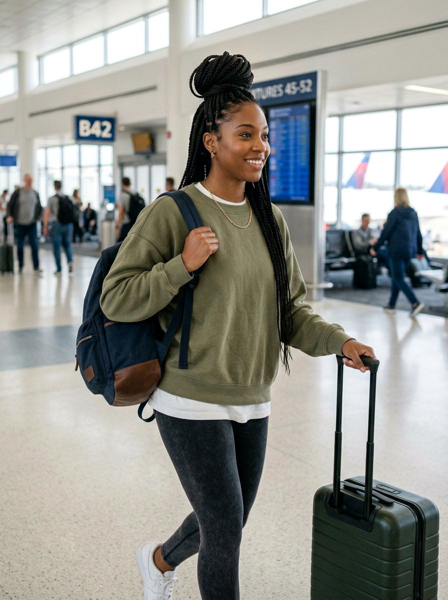 Box Braids High Bun - 20 vacation hairstyle for airplane travel - 20 vacation hairstyle for airplane travel