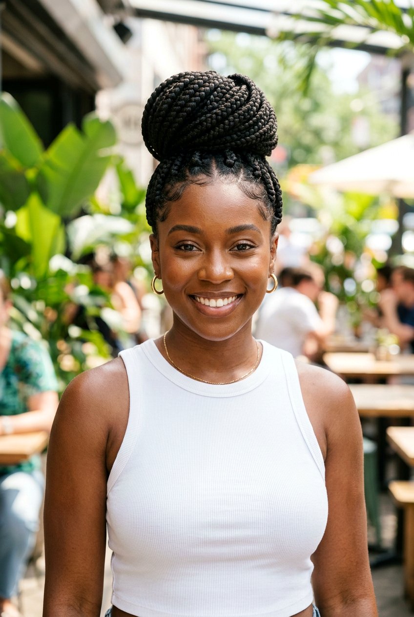 Box Braids High Bun - 20 black women classy updo hairstyles - 20 black women classy updo hairstyles