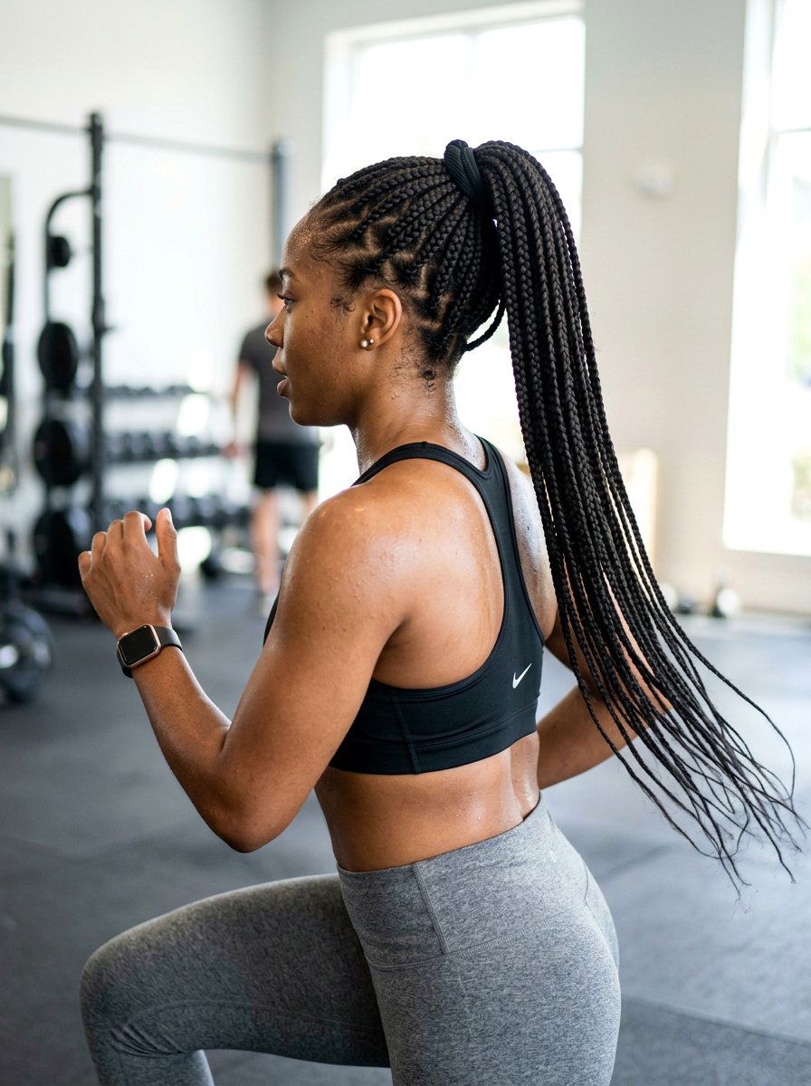 Box Braids High Ponytail Workout Hair - 20 gym hairstyle for natural hair women - 20 gym hairstyle for natural hair women