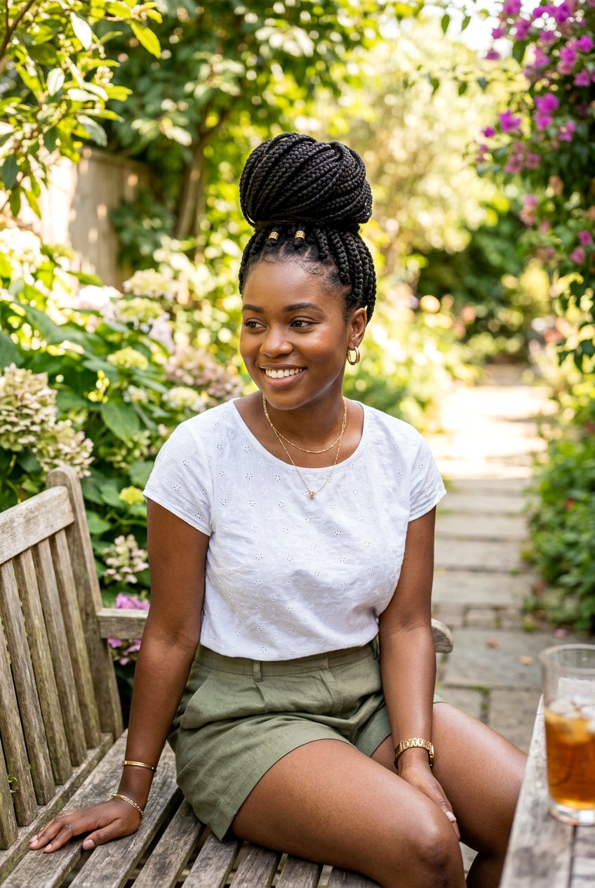 Box Braids High Top Knot - 20 braided top knot hairstyle - 20 braided top knot hairstyle