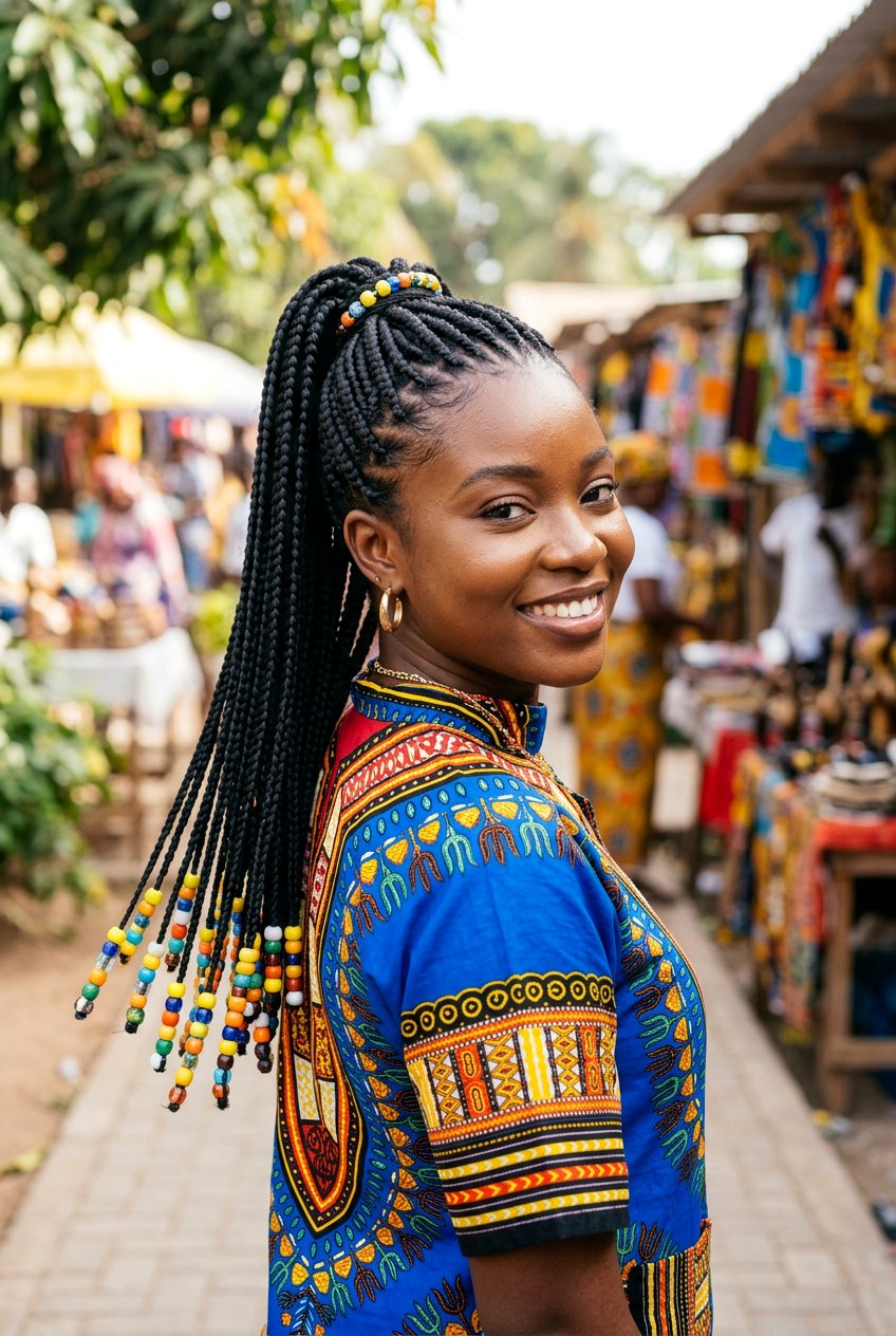 Box Braids Ponytail With Beads - 20 box braids ponytail hairstyle - 20 box braids ponytail hairstyle