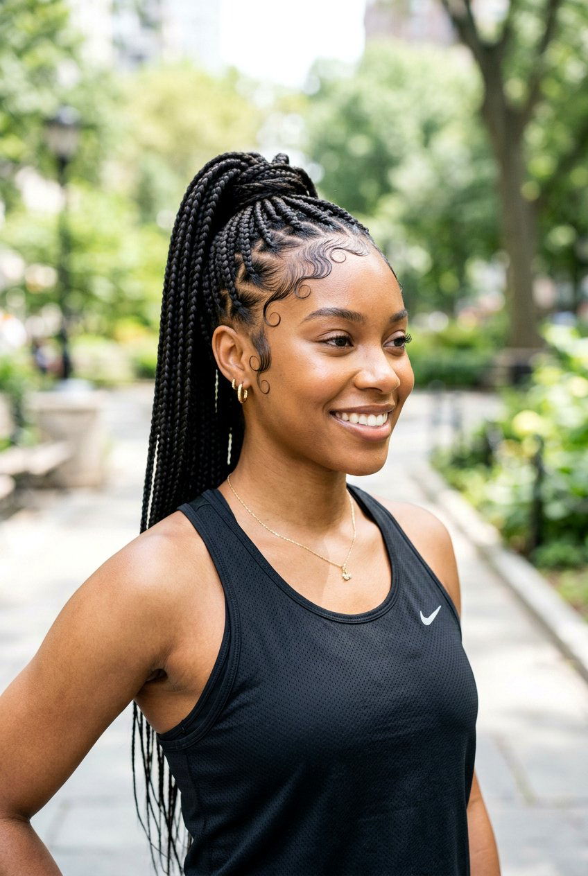 Box Braids Ponytail With Edges - 20 box braids ponytail hairstyle - 20 box braids ponytail hairstyle