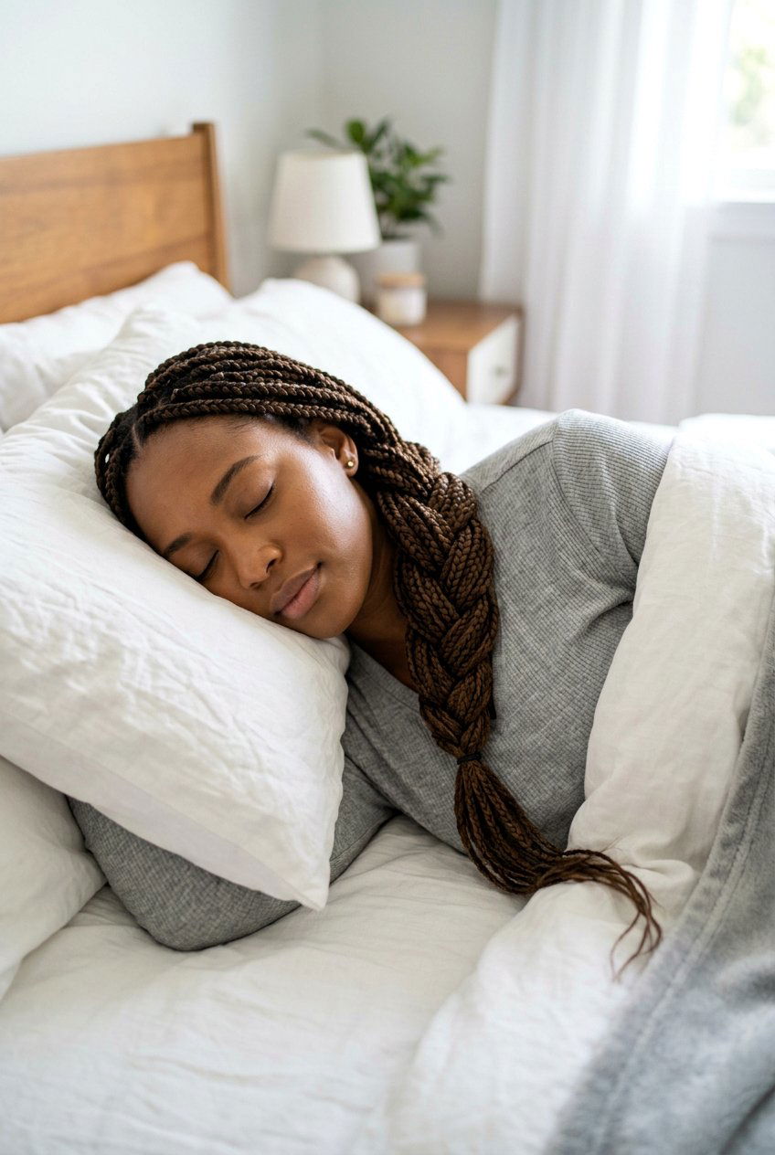 Box Braids in Loose Side Braid for Sleep - 20 braided protective styles for sleep - 20 braided protective styles for sleep