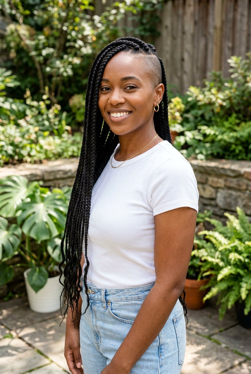 Box Braids with Shaved Side - 20 braided side shave hairstyle - 20 braided side shave hairstyle