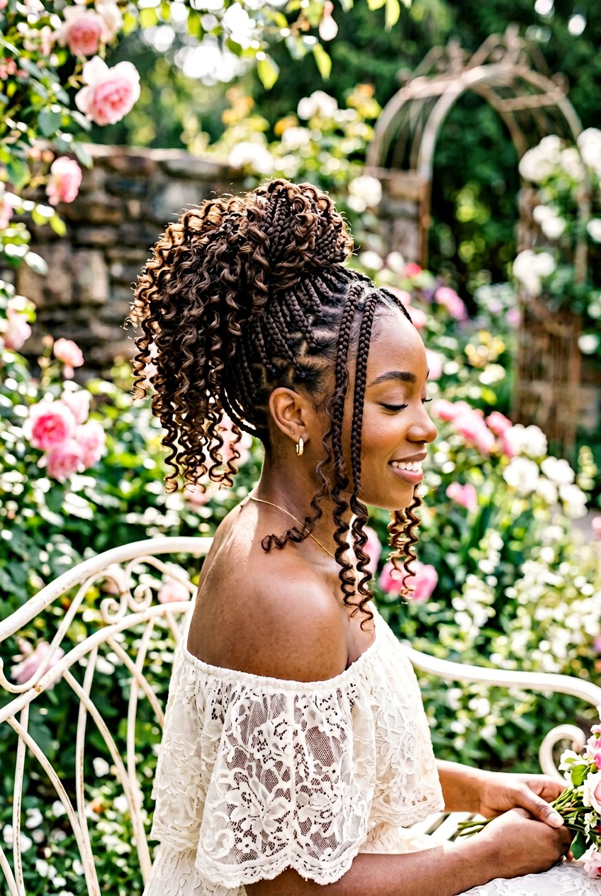Box braids bun with curly ends - 20 box braids bun hairstyle - 20 box braids bun hairstyle