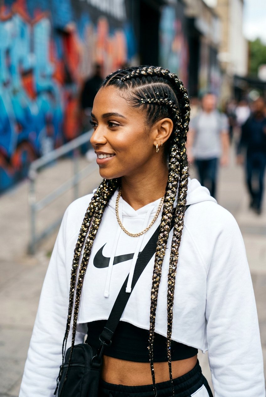 Boxer Braids With Chunky Glitter - 20 glitter braid hairstyles - 20 glitter braid hairstyles