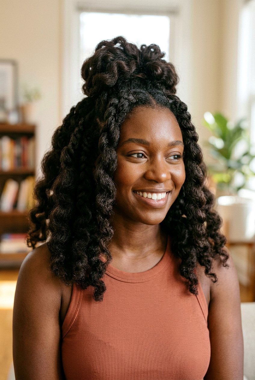 Braid Out High Puff on Medium 4B and 4C Natural Hair - 20 braid out on medium natural hair - 20 braid out on medium natural hair