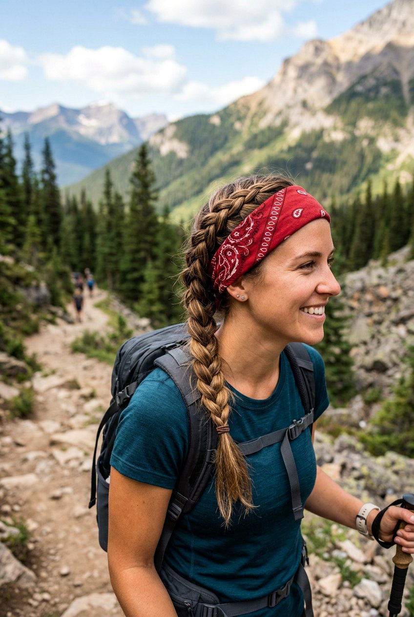 Braid with Bandana Hiking Hairstyle - 20 hiking braid hairstyles - 20 hiking braid hairstyles