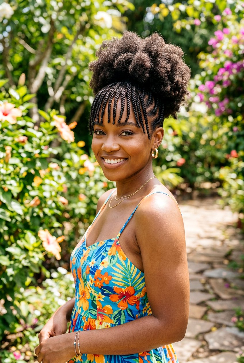 Braided Bangs High Afro Puff - 20 afro puff ponytail with braids - 20 afro puff ponytail with braids