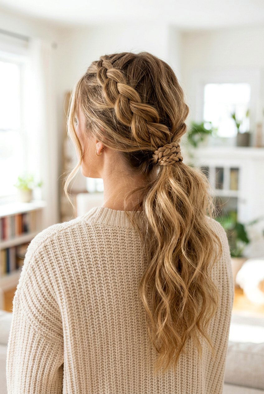 Braided Base Messy Ponytail - 20 boho messy ponytail hairstyle - 20 boho messy ponytail hairstyle