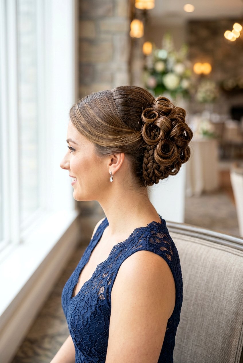 Braided Base Pin Curl Updo - 20 pin curl updo hairstyle - 20 pin curl updo hairstyle