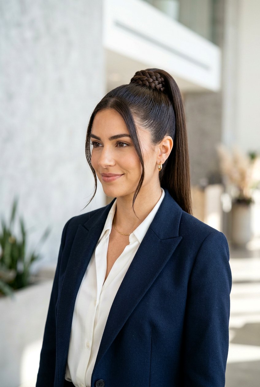 Braided Base Ponytail - 20 y2k ponytail with face framing strands - 20 y2k ponytail with face framing strands