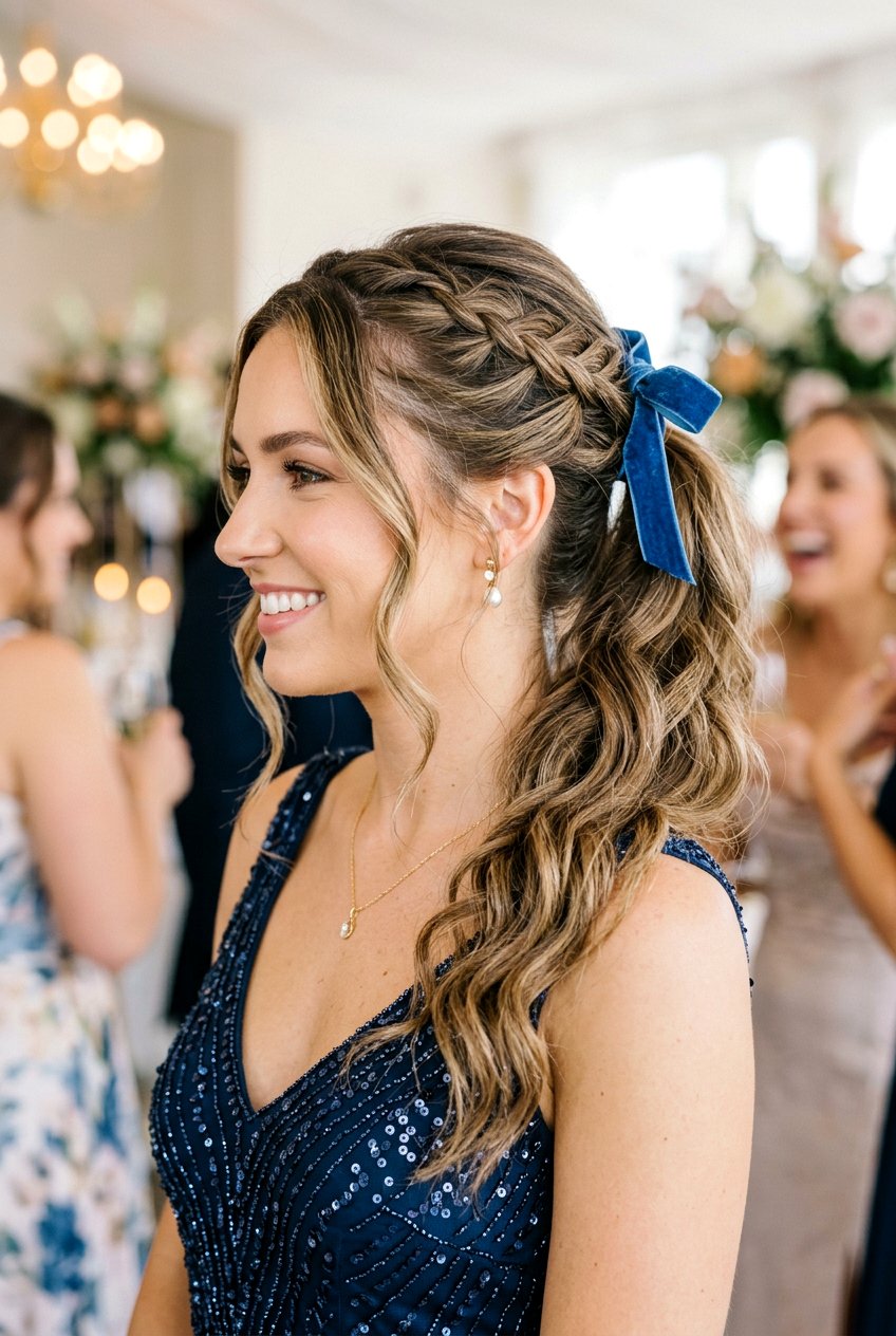 Braided Base Ponytail With Bow Accent - 20 christmas bow ponytail - 20 christmas bow ponytail