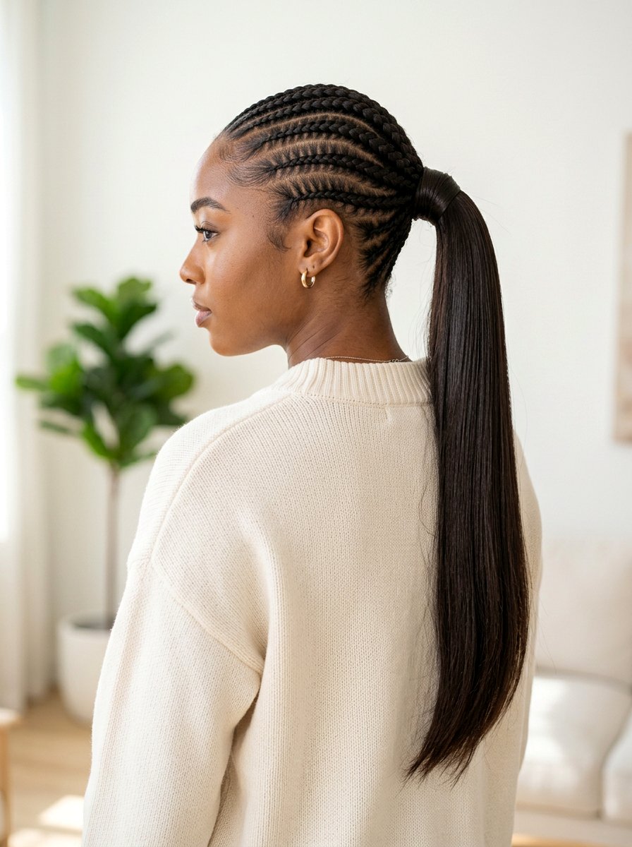 Braided Base Silk Press Ponytail - 20 silk press ponytail hairstyle - 20 silk press ponytail hairstyle