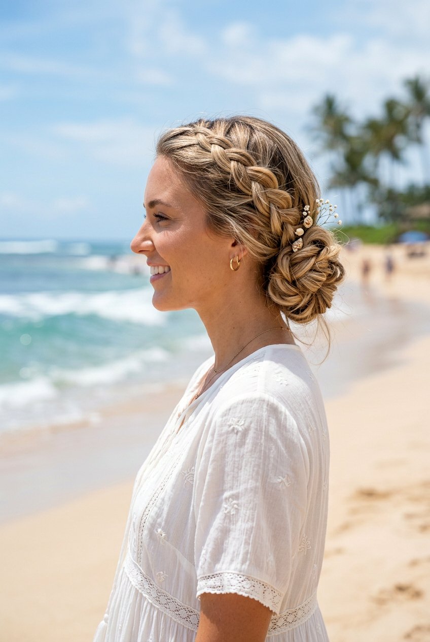Braided Beach Bun Updo - 20 beach bun hairstyle - 20 beach bun hairstyle