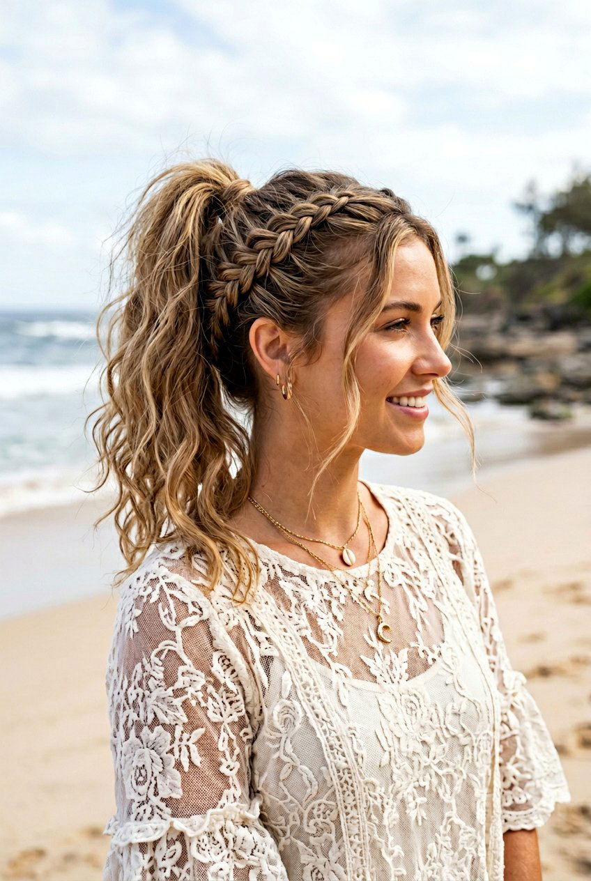 Braided Beach Waves Ponytail - 20 beach waves ponytail hairstyle - 20 beach waves ponytail hairstyle