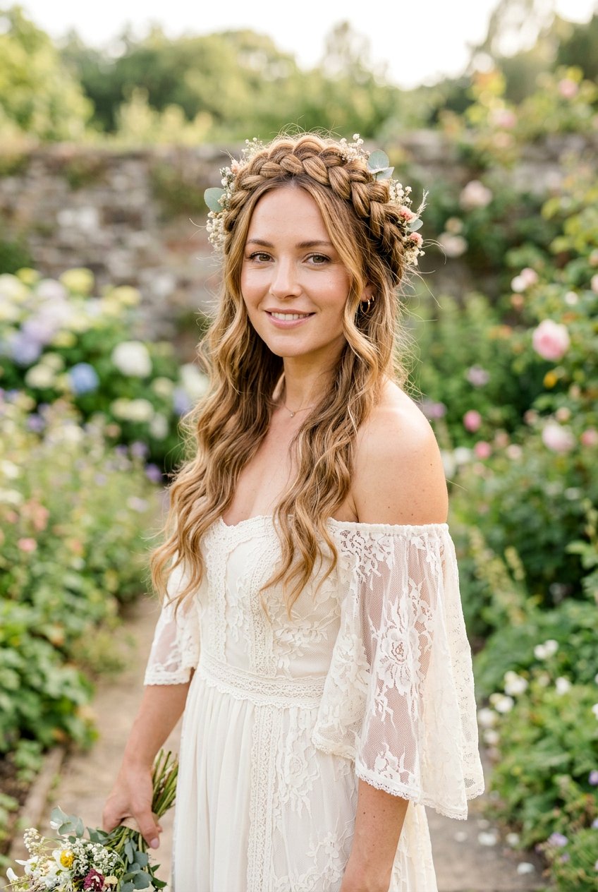 Braided Boho Halo For Wedding - 20 bohemian wedding hairstyles - 20 bohemian wedding hairstyles