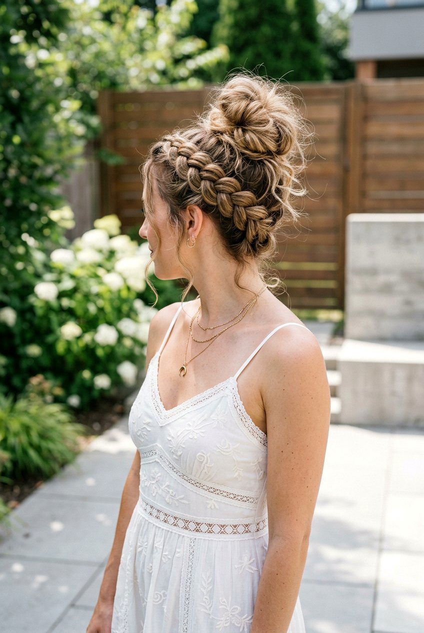 Braided Boho Top Knot - 20 bridal hairstyle for boho braid updo - 20 bridal hairstyle for boho braid updo