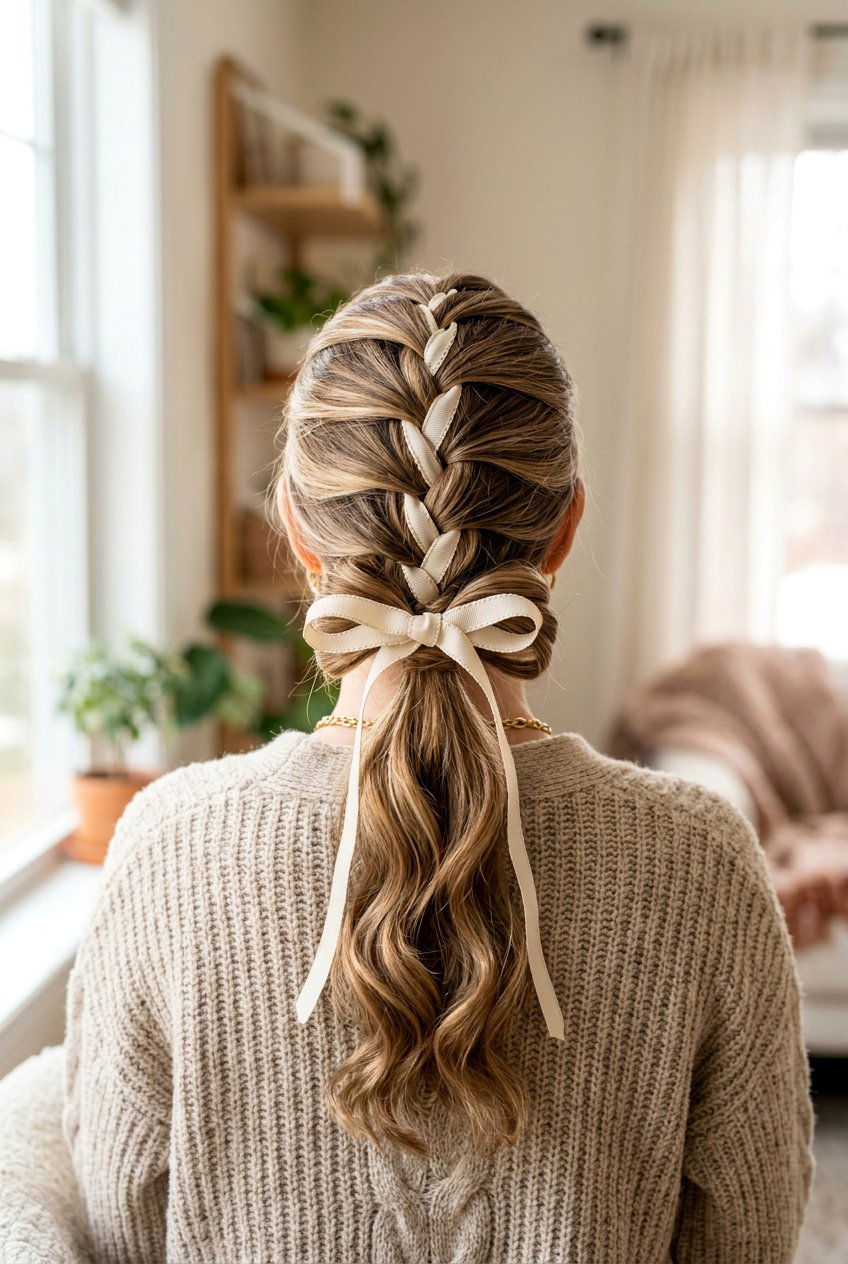 Braided Bow Detail - 20 hair bow ponytail hairstyle - 20 hair bow ponytail hairstyle