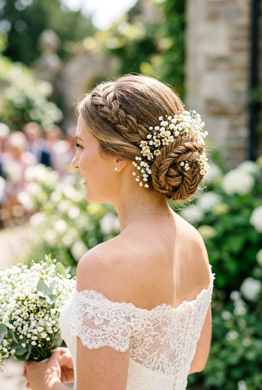 Braided Bridal Bun With Babys Breath - 20 bridal braid with babys breath - 20 bridal braid with baby’s breath