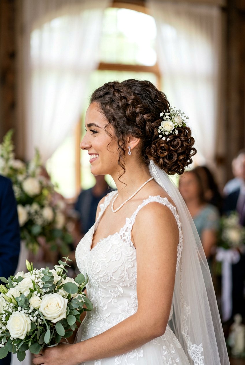 Braided Bridal Curly Bun - 20 bridal hairstyle for long natural curls - 20 bridal hairstyle for long natural curls