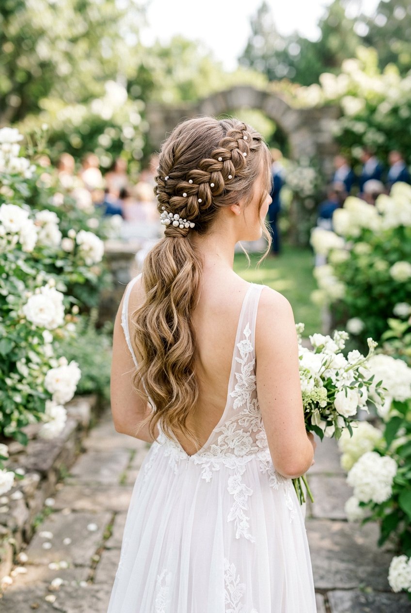 Braided Bridal Ponytail With Pearl Pins - 20 bridal ponytail with pearl pins - 20 bridal ponytail with pearl pins
