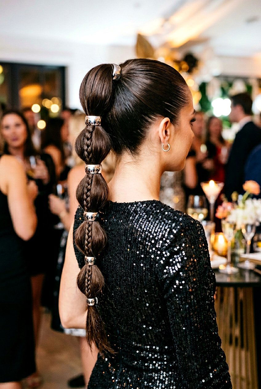 Braided Bubble Ponytail With Metallic Elastics - 20 braided bubble ponytail - 20 braided bubble ponytail