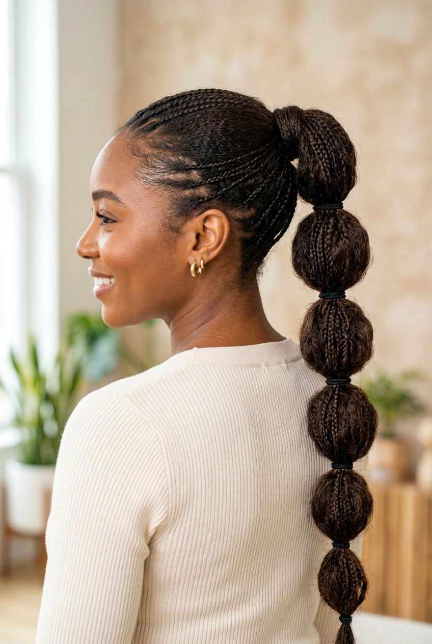 Braided Bubble Ponytail With Micro Braids - 20 braided bubble ponytail - 20 braided bubble ponytail
