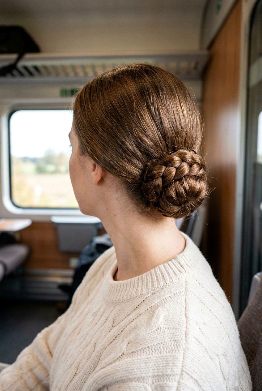 Braided Bun At Nape Of Neck - 20 airplane friendly braid styles - 20 airplane friendly braid styles