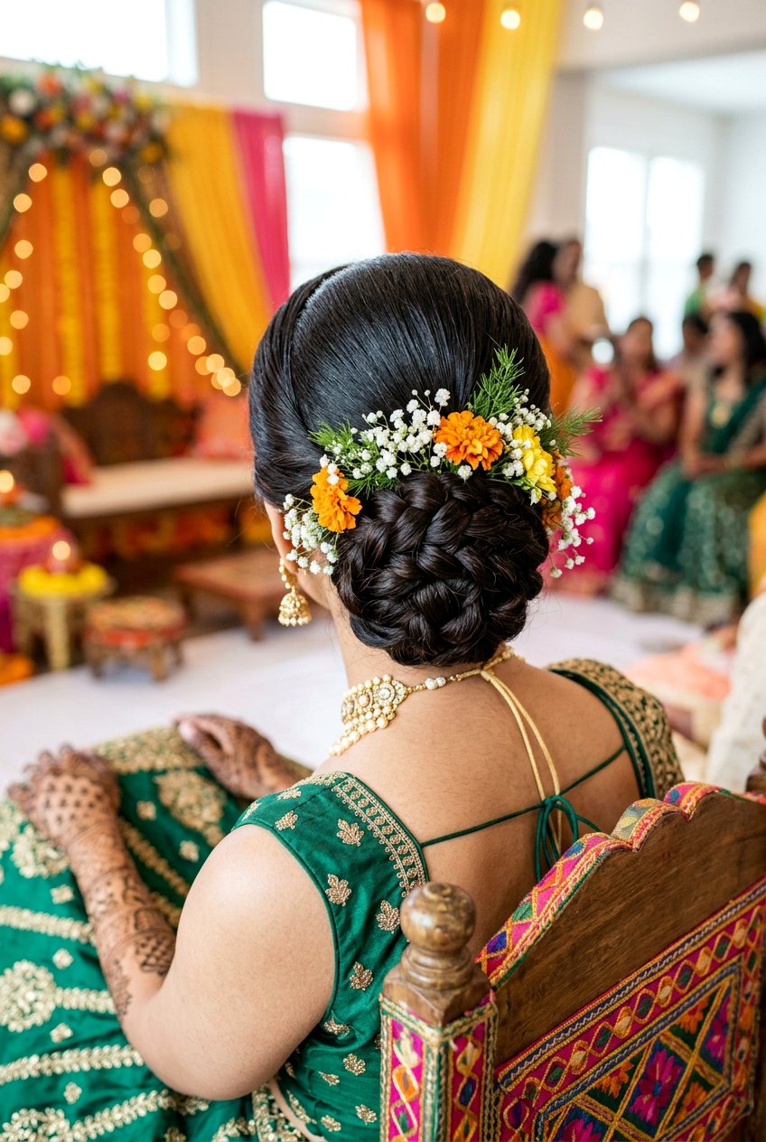 Braided Bun For Mehndi - 20 mehndi braid hairstyles - 20 mehndi braid hairstyles