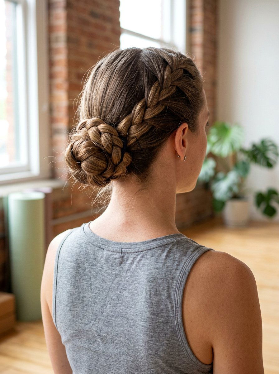 Braided Bun For Yoga - 20 yoga hairstyles for long hair - 20 yoga hairstyles for long hair