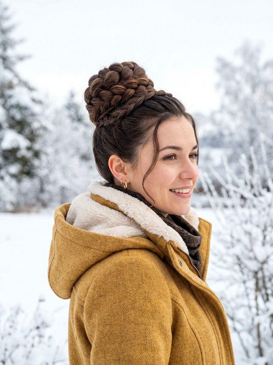 Braided Bun Updo - 20 winter protective styles for natural hair - 20 winter protective styles for natural hair