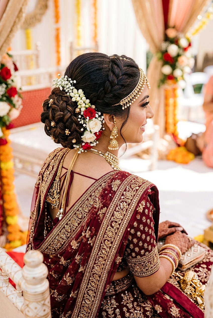 Braided Bun Updo For South Asian Bride - 20 south asian bridal braid hairstyle - 20 south asian bridal braid hairstyle