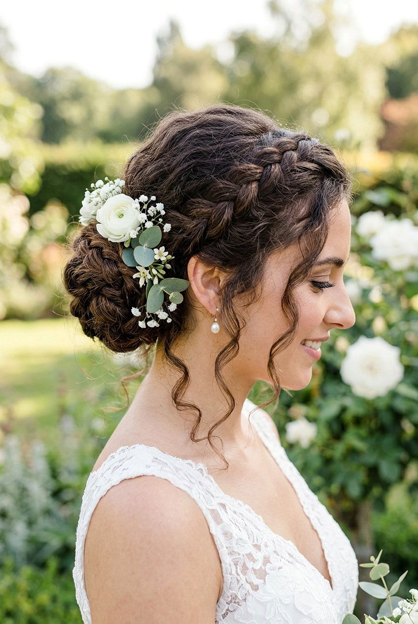 Braided Bun With Curly Face Framing Pieces - 20 bridal bun with curls in front - 20 bridal bun with curls in front