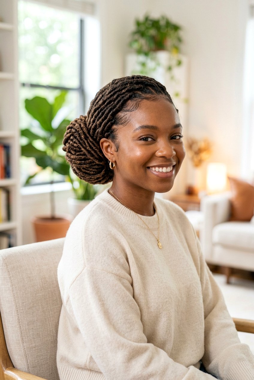 Braided Bun With Faux Locs For Black Girls - 20 braided buns for black girls - 20 braided buns for black girls